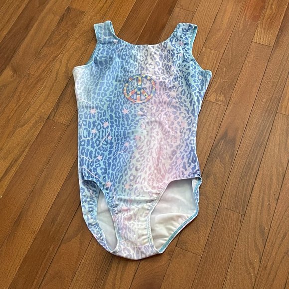 Destira Pastel Cheetah Print Peace Sign Gymnastics Leotard Adult Medium - Picture 1 of 9